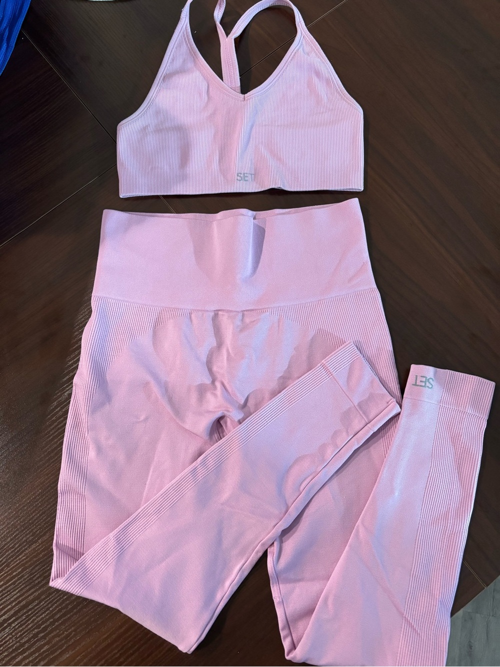 SET Active Pink Ribbed Sports Bra and High-Waist Leggings Set